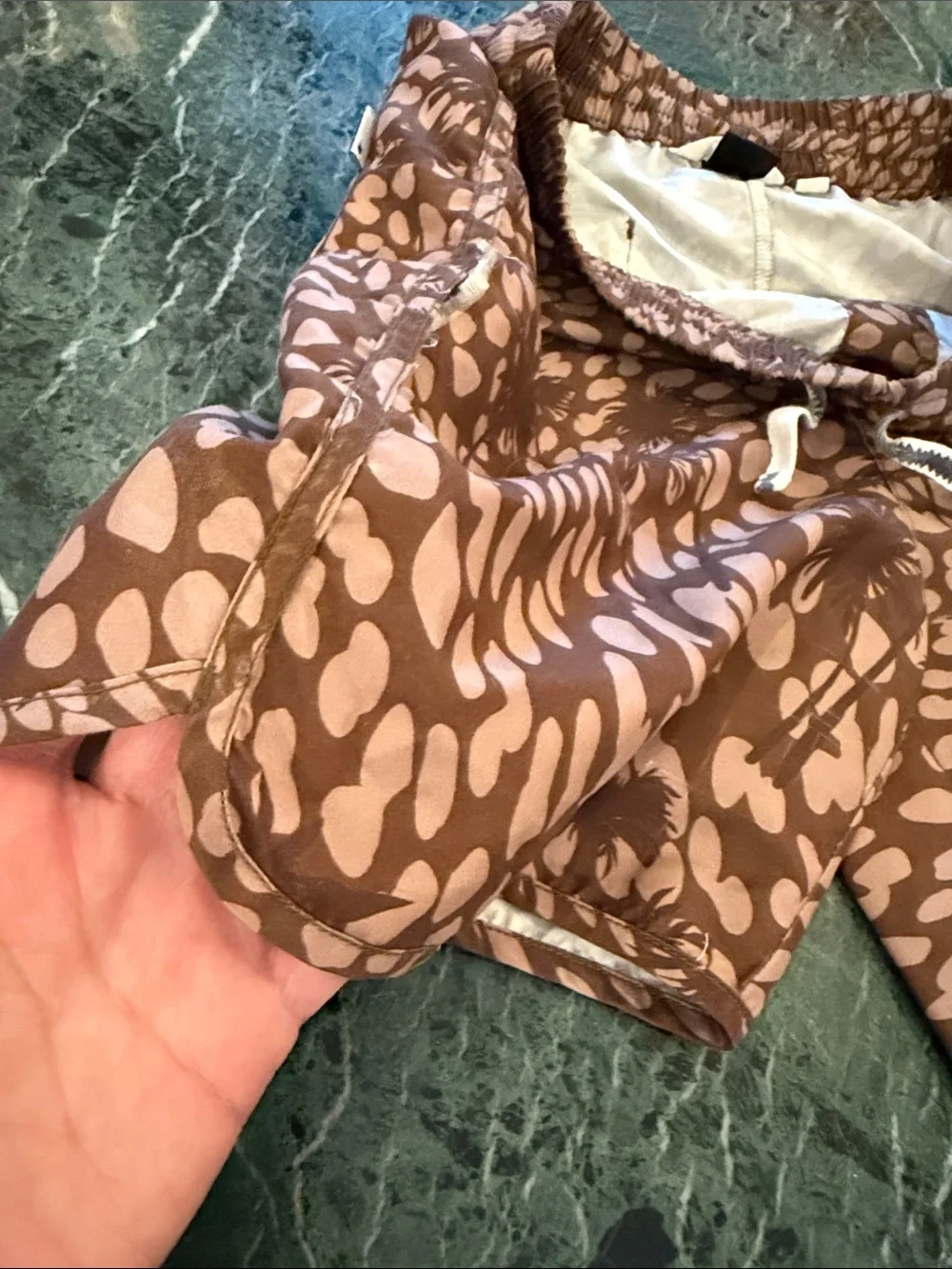 🤎 Munster Brown and Tan Palm Print Kids (12) Swim Trunks (needs sewing love) 🤎